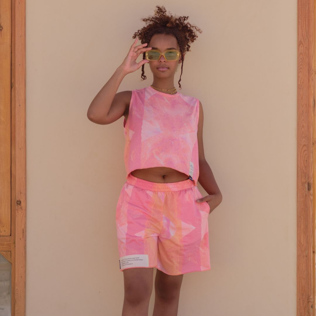 Crop Top Set Orange Triangles Upfuse