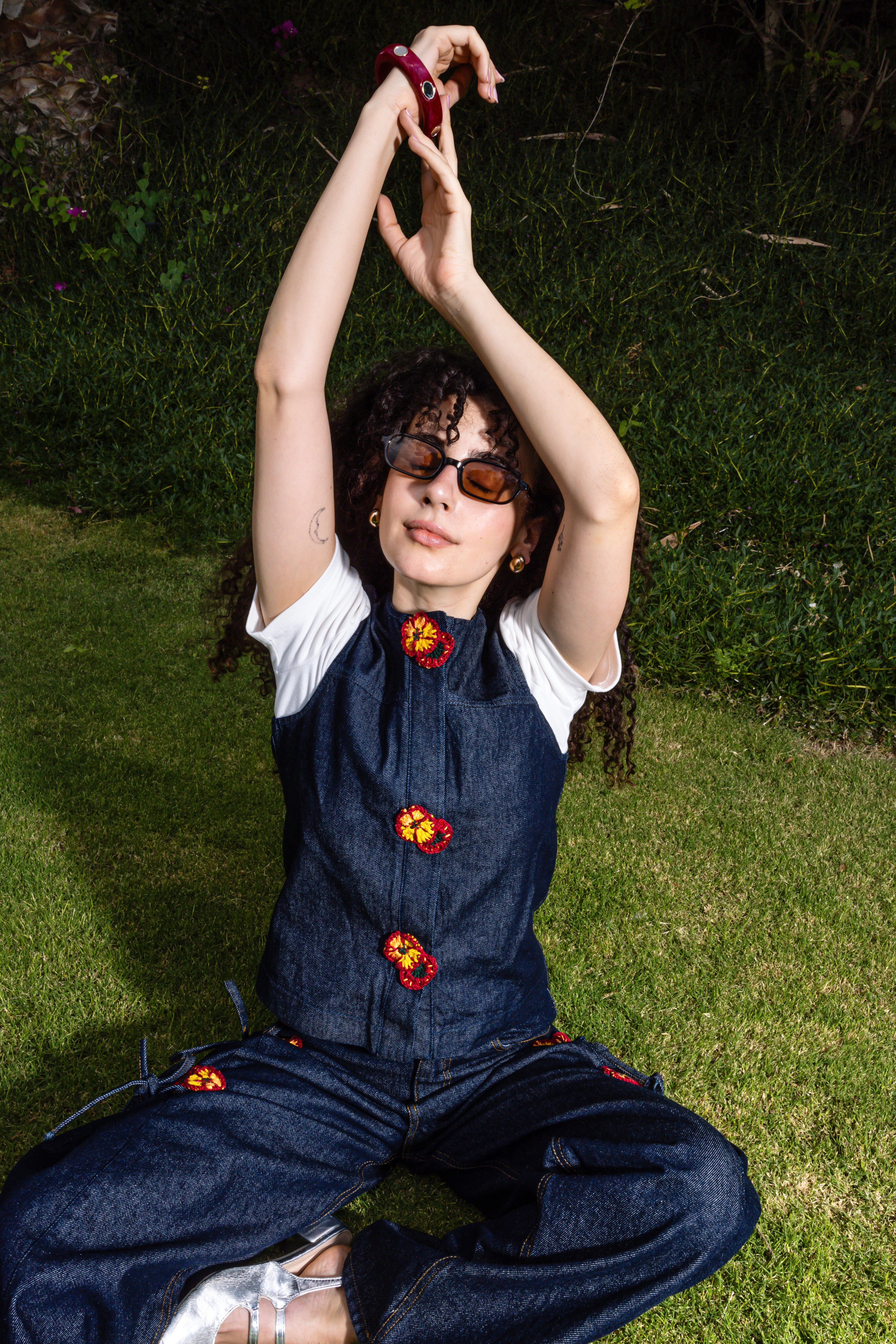 Denim Vest - Poppy Field