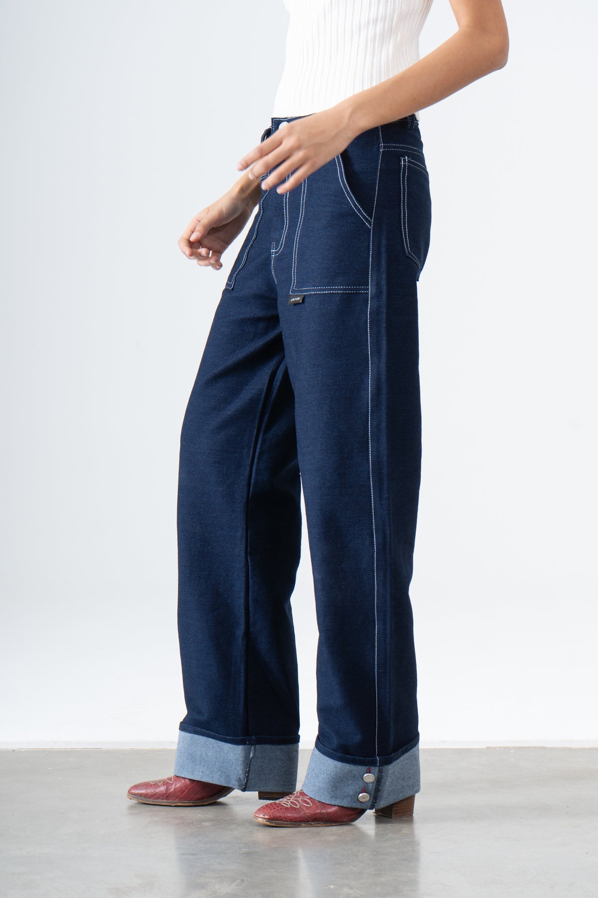 Denim Fusing Cuffed Denim Pants in Blue
