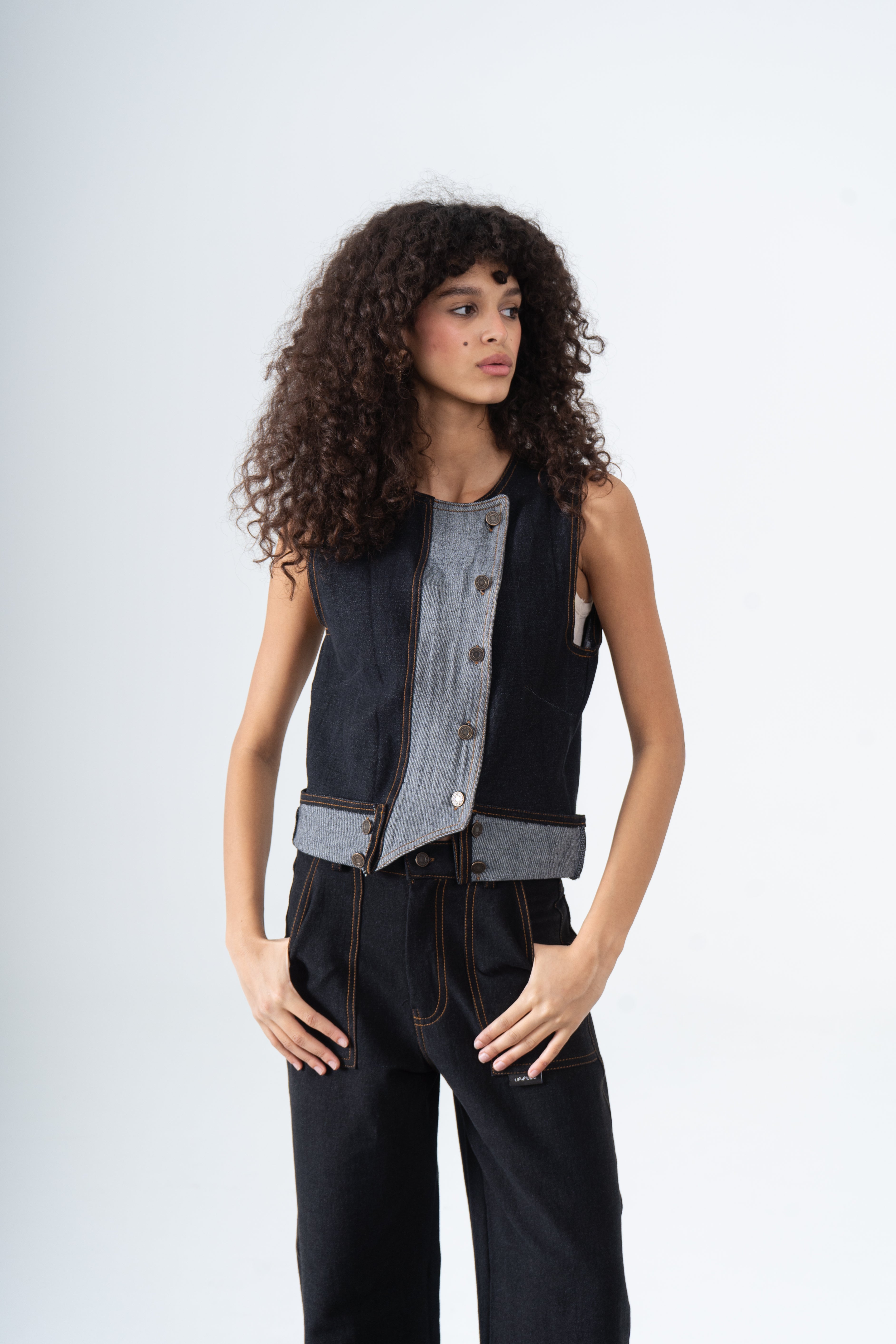Asymmetric Denim Vest in Black – Up-fuse