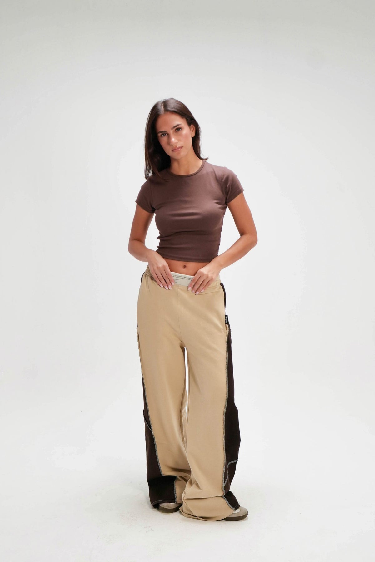 Up-Fuse Everyday Pants in Beige - full-length front view