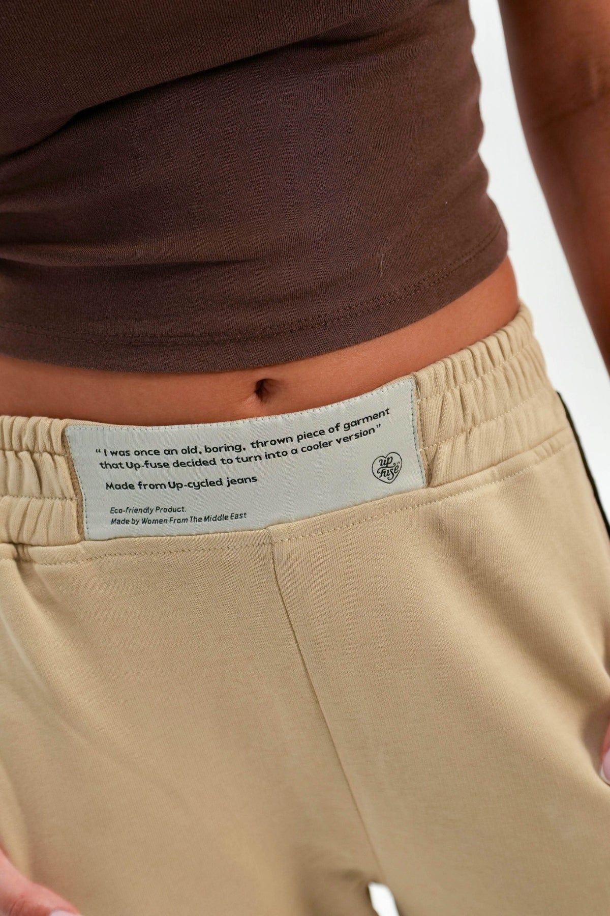 Up-Fuse Everyday Pants in Beige - detail and fit photo 5