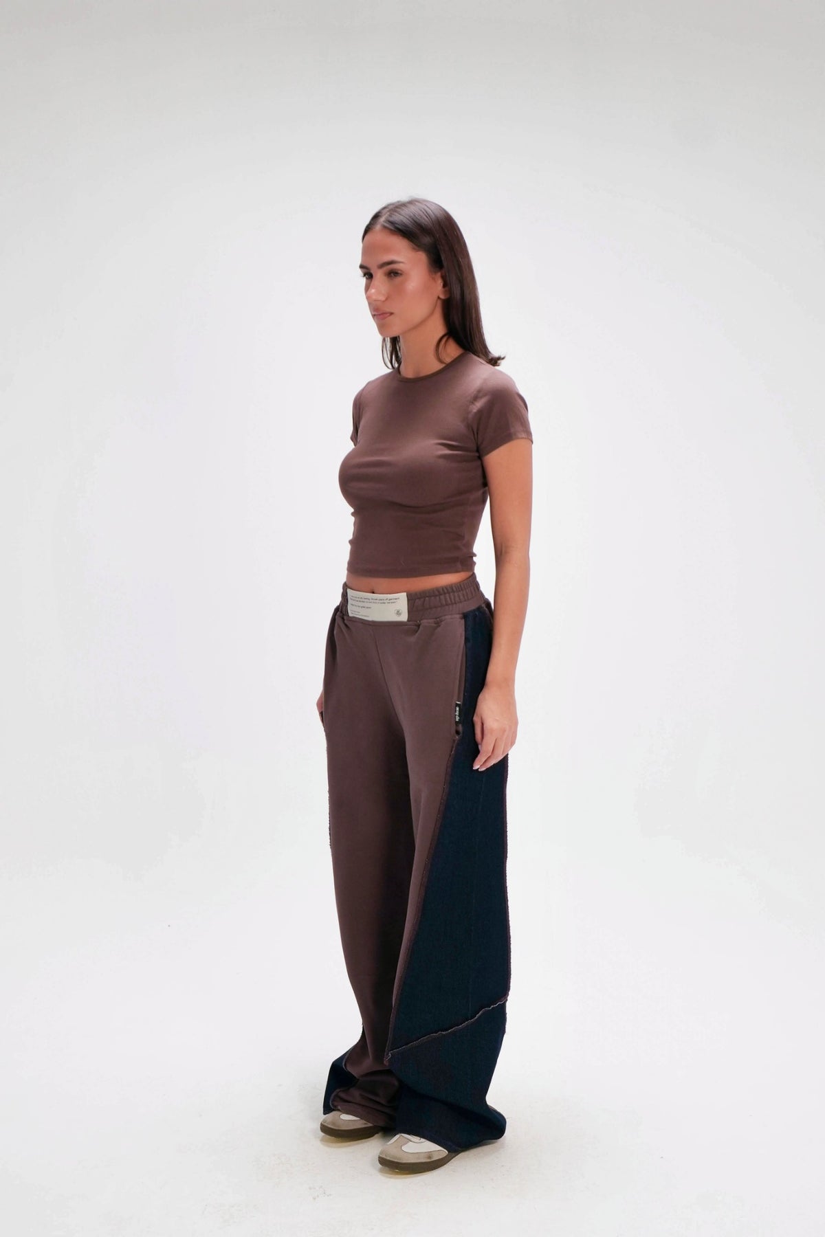 Up-Fuse Everyday Pants in Brown - model side view