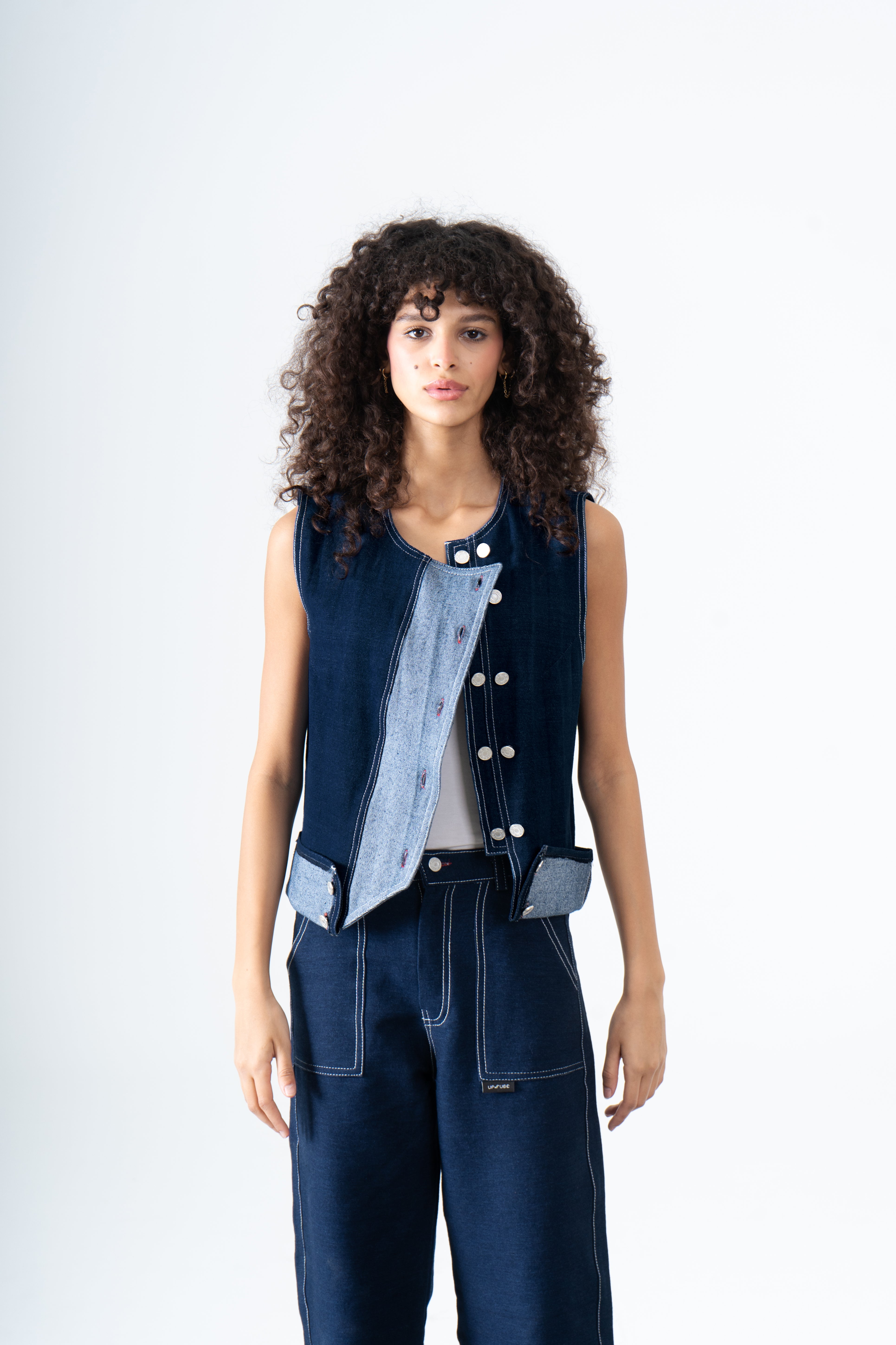 Asymmetric Denim Vest in Blue