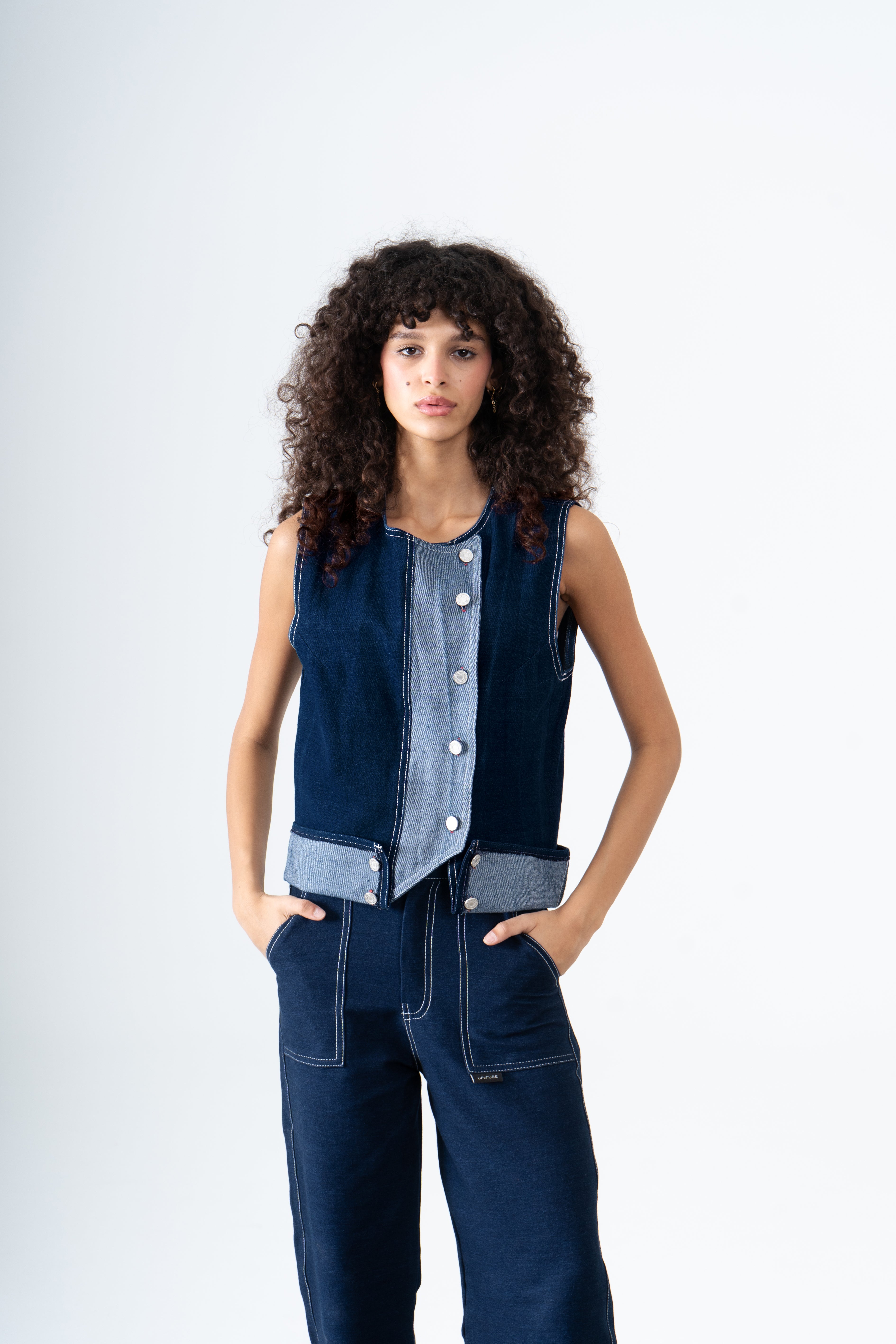 Asymmetric Denim Vest in Blue