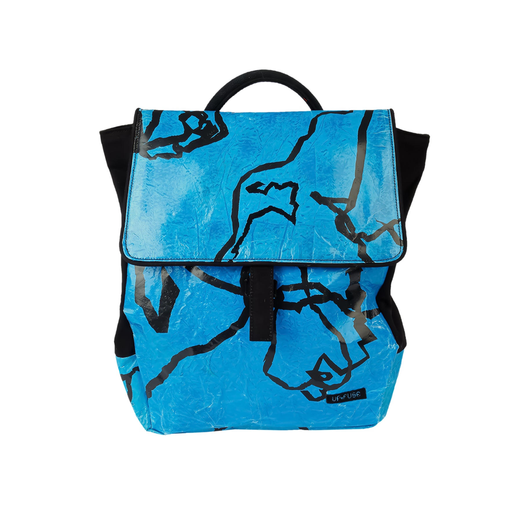 City Twin backpack with black confetti on blue background